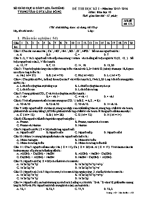 Đề thi học kì I - Năm học 2015 - 2016 môn Hóa học 10 - Mã đề thi 132